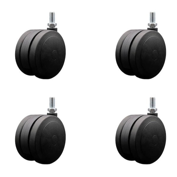 4'' Black Heavy Duty Floor Safe Twin Wheel Caster 1/2'' Threaded Stem , 4PK